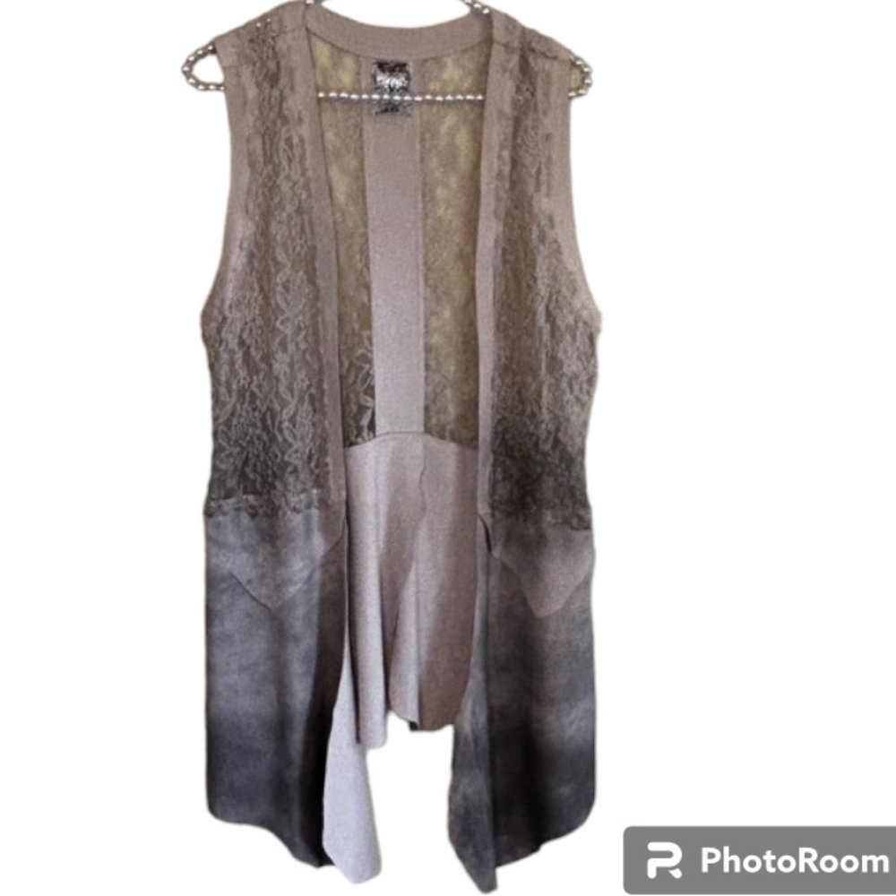 Vocal USA Faux Suede and Lace Sleeveless Vest - Vintage Look  Size M.